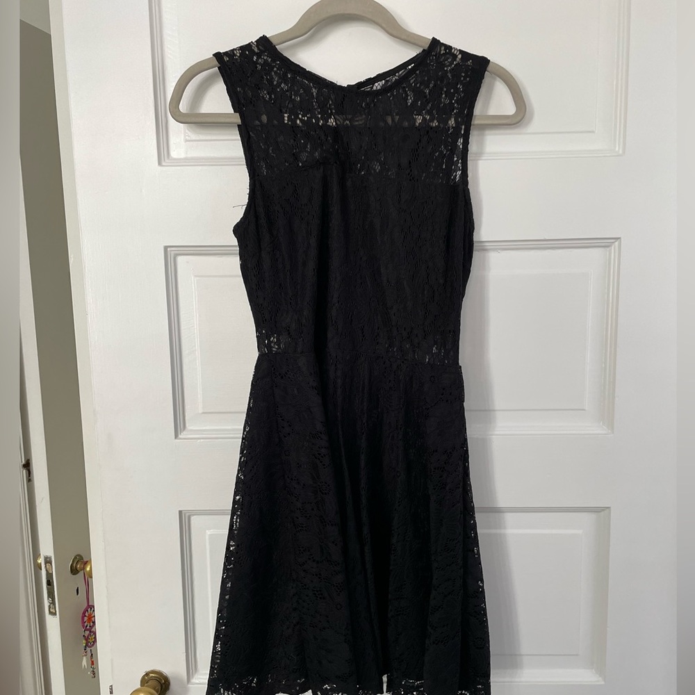 Black floral lace mini dress